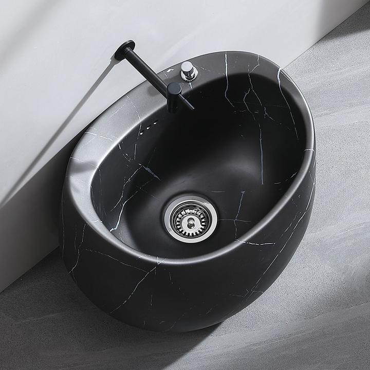 2024款灰色岩板纹蛋形陶瓷拖把池家用阳台拖把池落地式拖布池大号