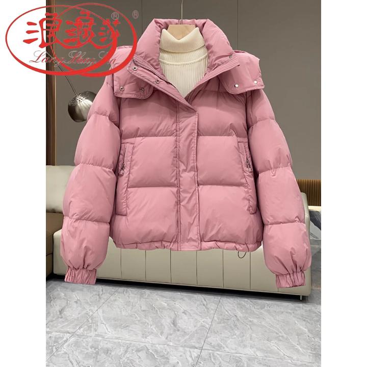 浪莎2024新款韩版连帽加厚棉袄女短款冬季外套纯色宽松型
