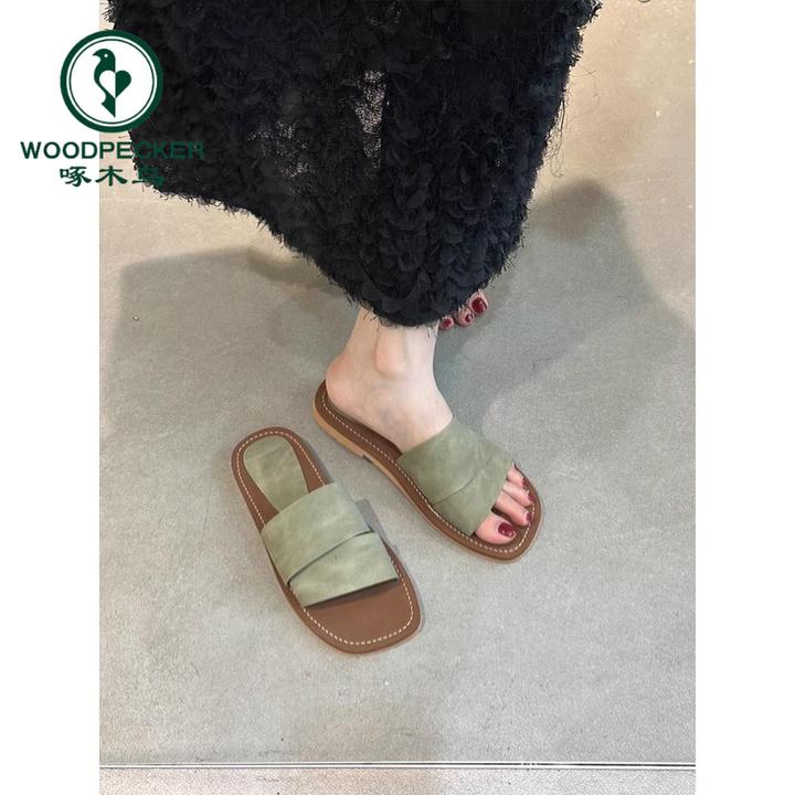 啄木鸟小众复古平底拖鞋女夏外穿2024新款仙女风海边度假沙滩凉拖