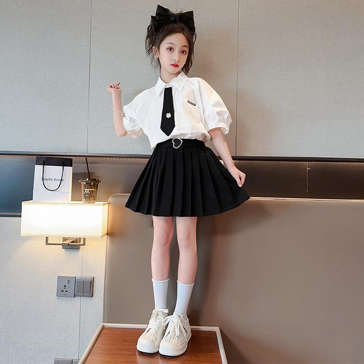 女童jk制服套装小女孩学院风5夏装6新款7儿童8百褶裙子12岁两件套