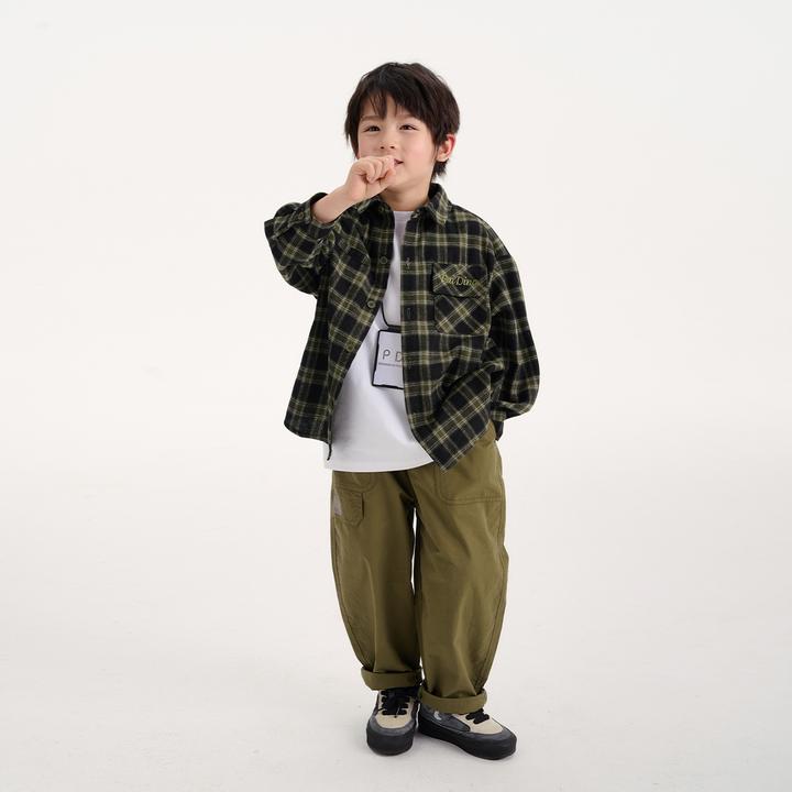 派町春秋装儿童韩版中大童时尚翻领复古格纹长袖衬衫WP1414-WTT
