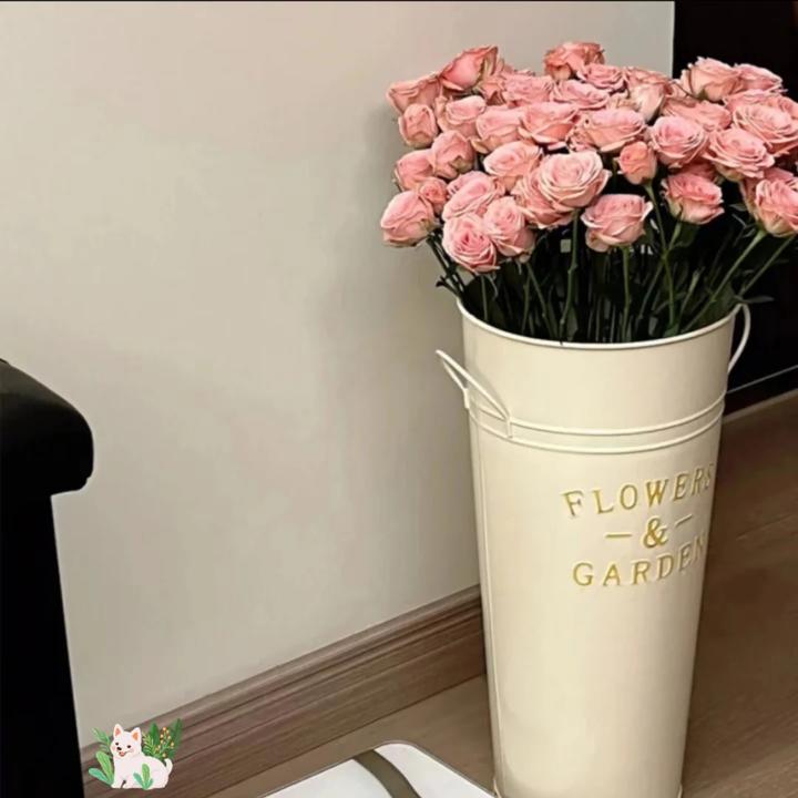 鲜花桶醒花桶复古铁艺花瓶泡花插干花桶花店家用花器装饰花盆C434