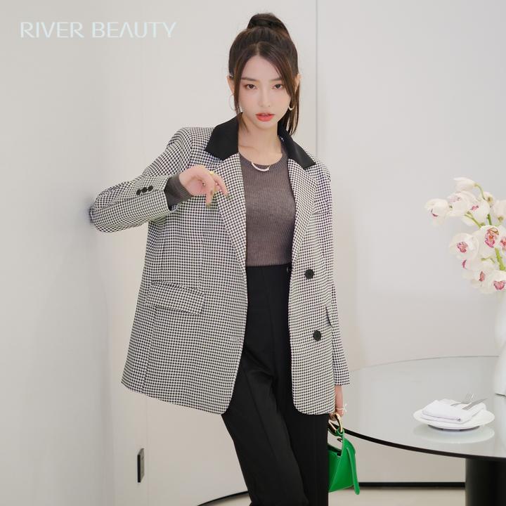 【赵老板专属】RB 新款宽松长袖休闲气质黑白格时尚西装外套 9659