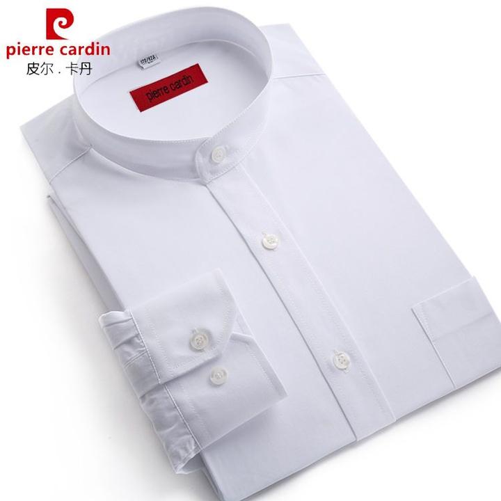 皮尔卡丹中华立领衬衫男长袖白色新款正装免烫圆领中山装男士衬衣