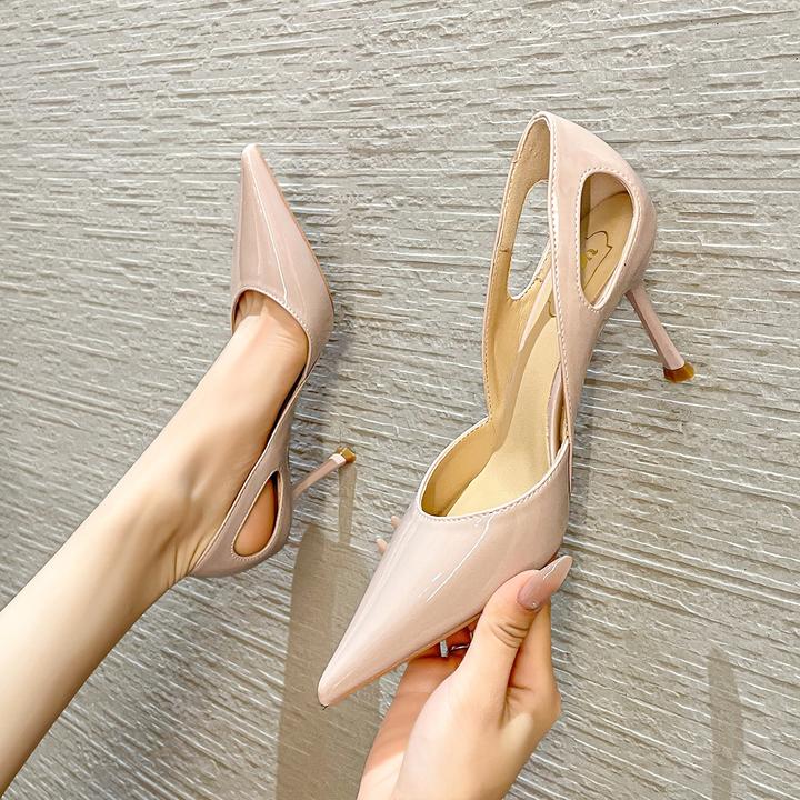 永达气质经典百搭时尚性感浅口漆皮亮面细跟高跟鞋