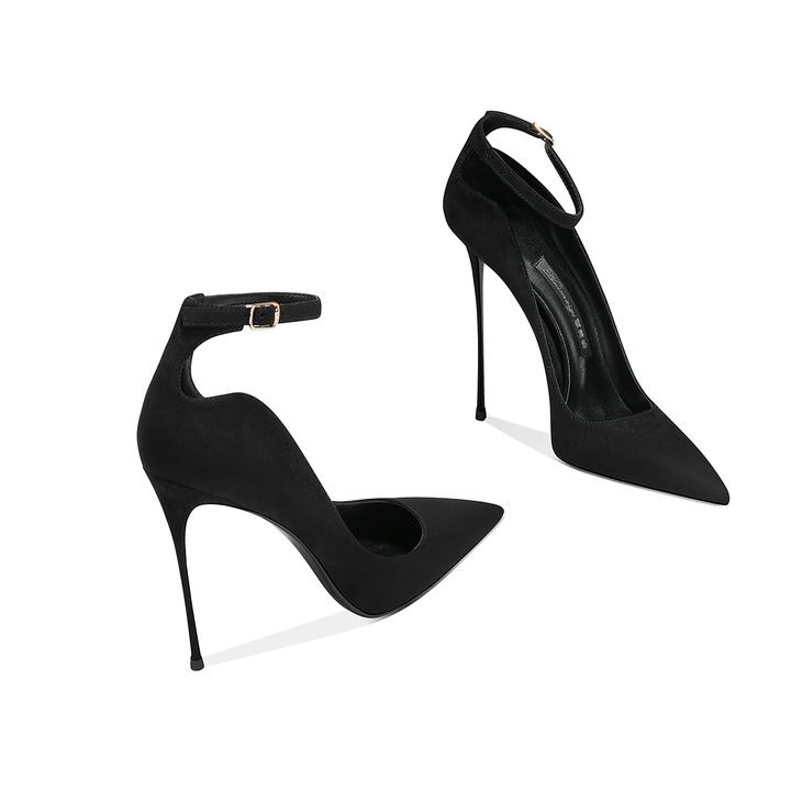 爆款绒面一字带2025秋季爆款尖头细跟浅口职业单鞋通勤气质高跟鞋