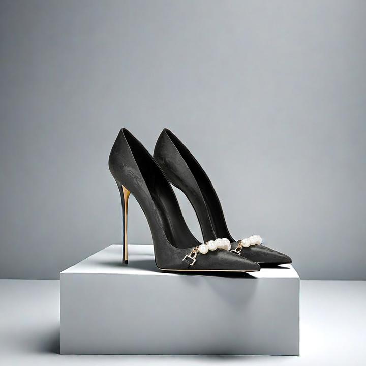 女士气质鞋子黑色绸缎珍珠高级感小众百搭旗袍2025秋季新款高跟鞋
