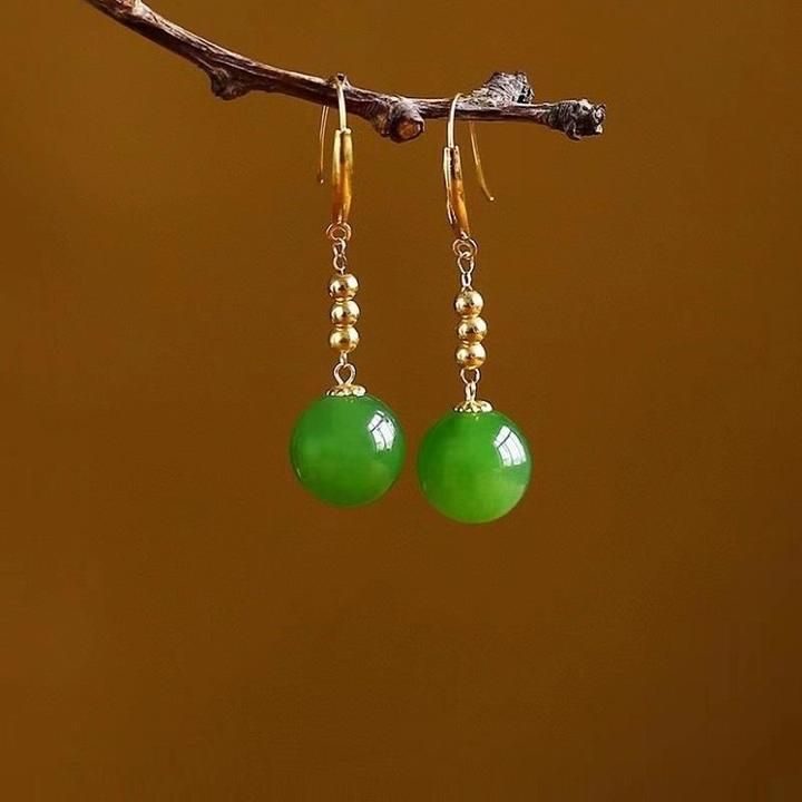 铜合金耳饰 满绿圆珠耳坠气质时尚百搭复古民族风耳钩女款耳环