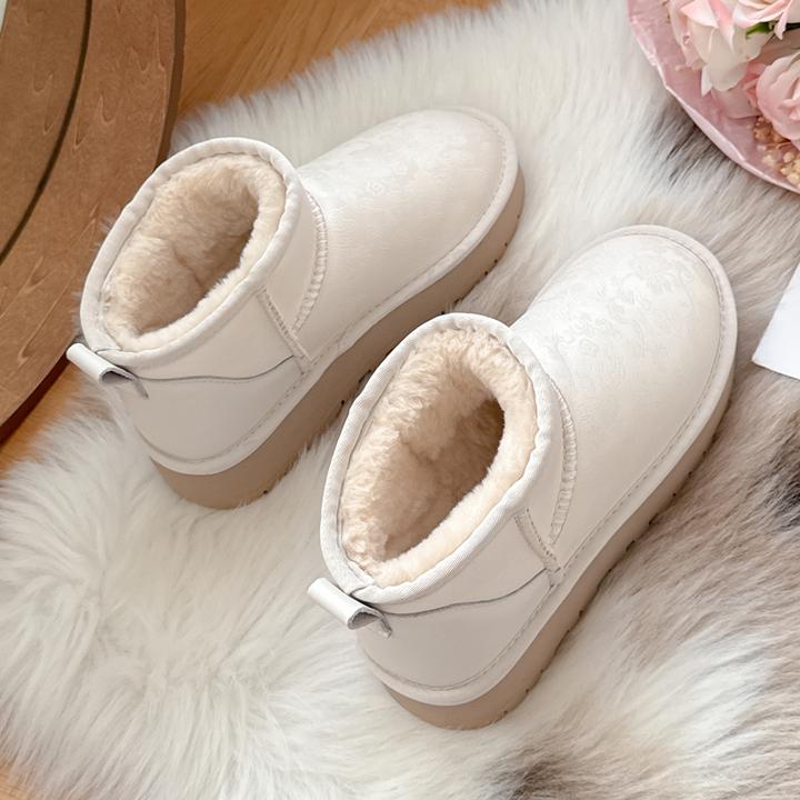 百搭防水厚底白色雪地靴女皮毛一体2025新款冬季加绒加厚短筒棉鞋