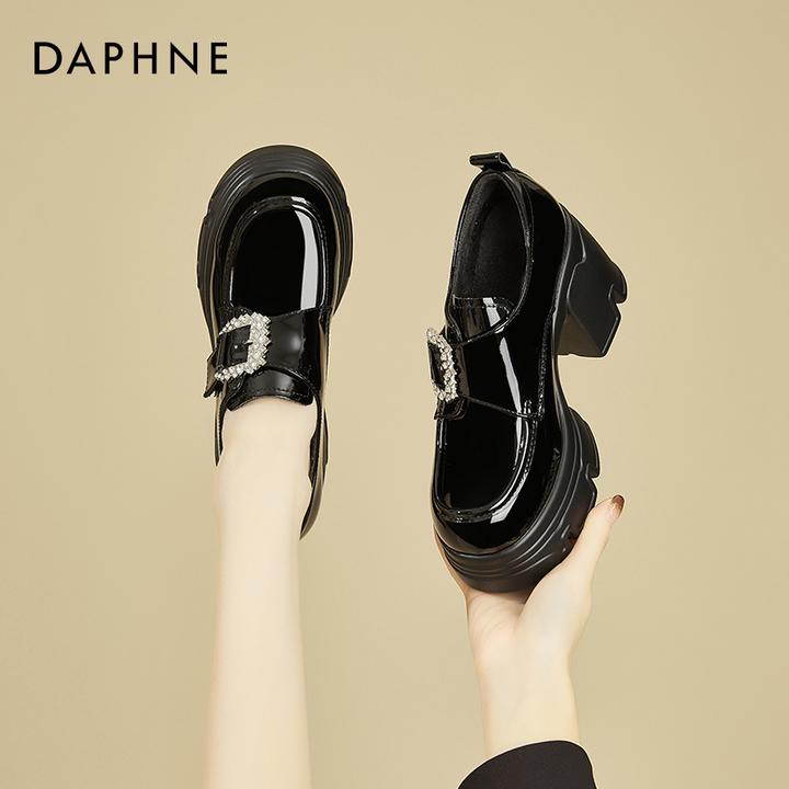 Daphne达芙妮厚底乐福鞋女新款冬加绒高跟鞋气质单鞋英伦风小皮鞋