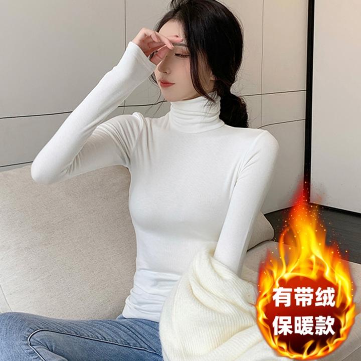 黑色高领打底衫女内搭堆堆领秋冬加绒保暖时尚洋气长袖上衣T恤女