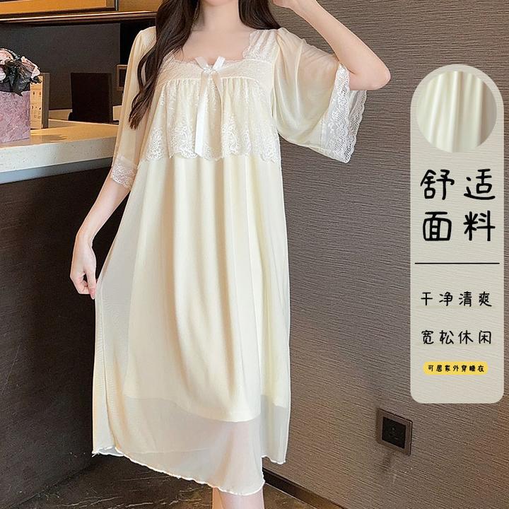 甜美蕾丝高级感睡裙女款公主风短袖睡衣宫廷风夏天季新款家居服