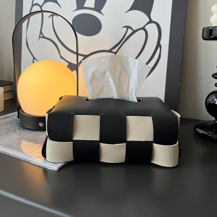 【宠粉福利】 黑白棋盘编织皮革纸巾盒 高级感满满 颜色随机发货