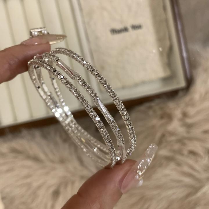 铜合金手镯 C2045蹦迪闪星光三层排钻手镯时尚饰品小众轻奢叠戴