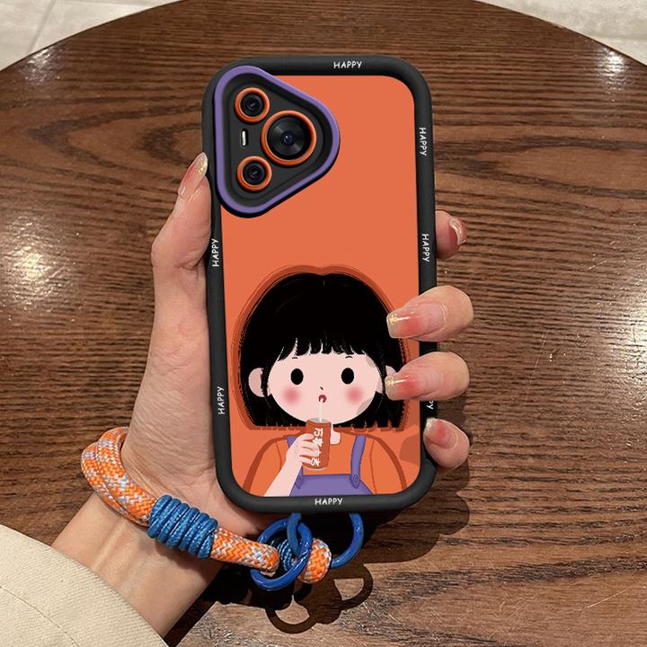 饮料女孩华为p70art手机壳带挂绳硅胶HUAWEIp70卡通p70pro可爱