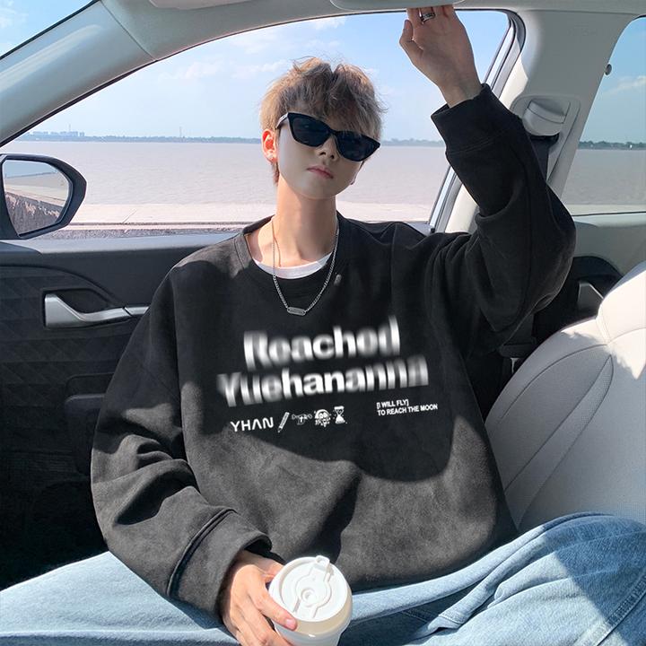 美式男士秋装卫衣青少年简约休闲抗皱印花潮酷宽松男生冬季穿搭