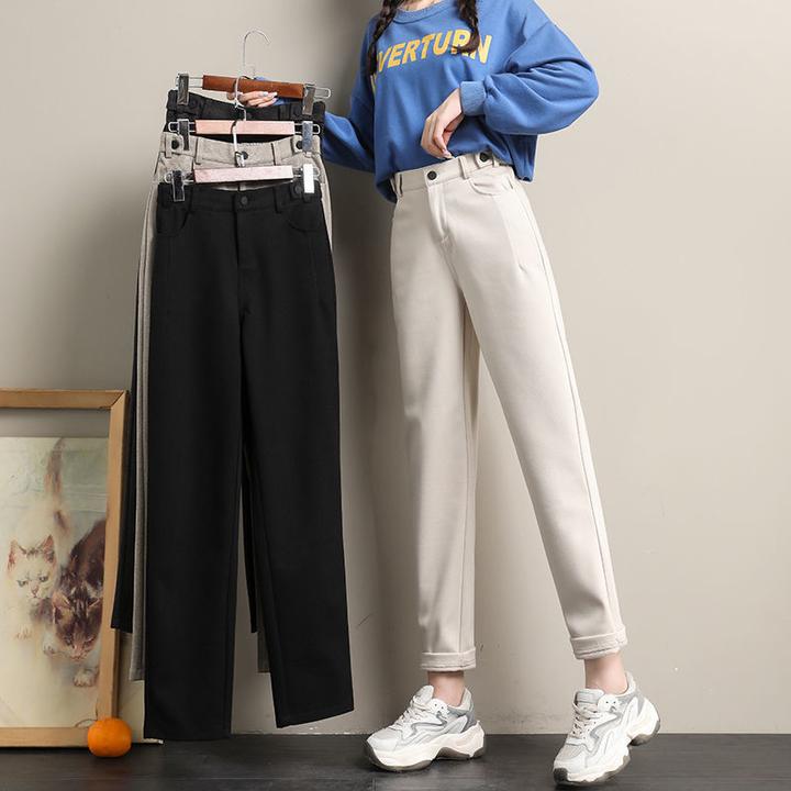 毛呢裤子女秋冬2025新款高腰宽松显瘦黑色奶奶裤女萝卜哈伦老爹裤