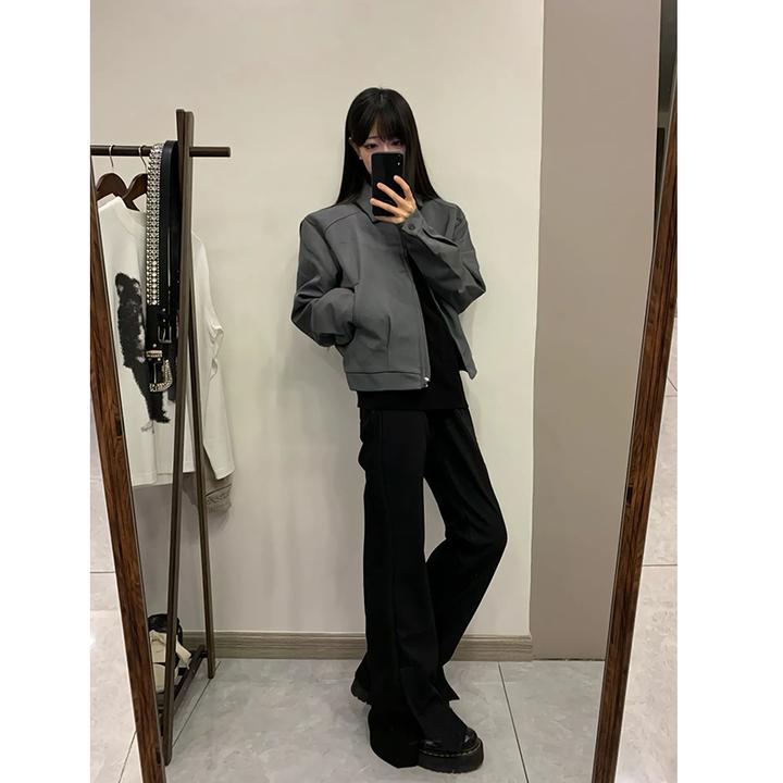 美式cleanfit灰色短宽行政夹克男春秋短款棒球高级感痞帅翻领外套