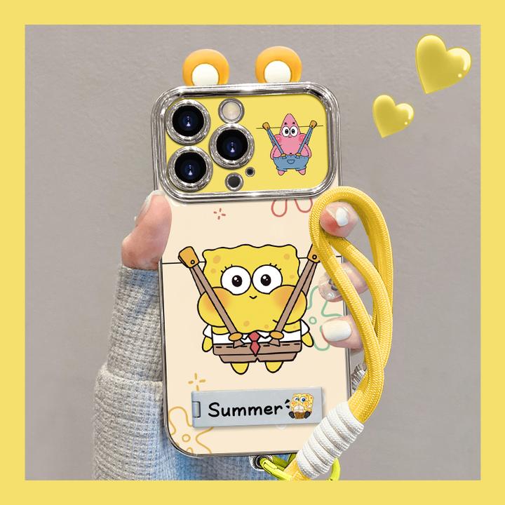 派大星15/14pro手机壳13卡通背带裤海绵宝宝x电镀大视窗带挂绳