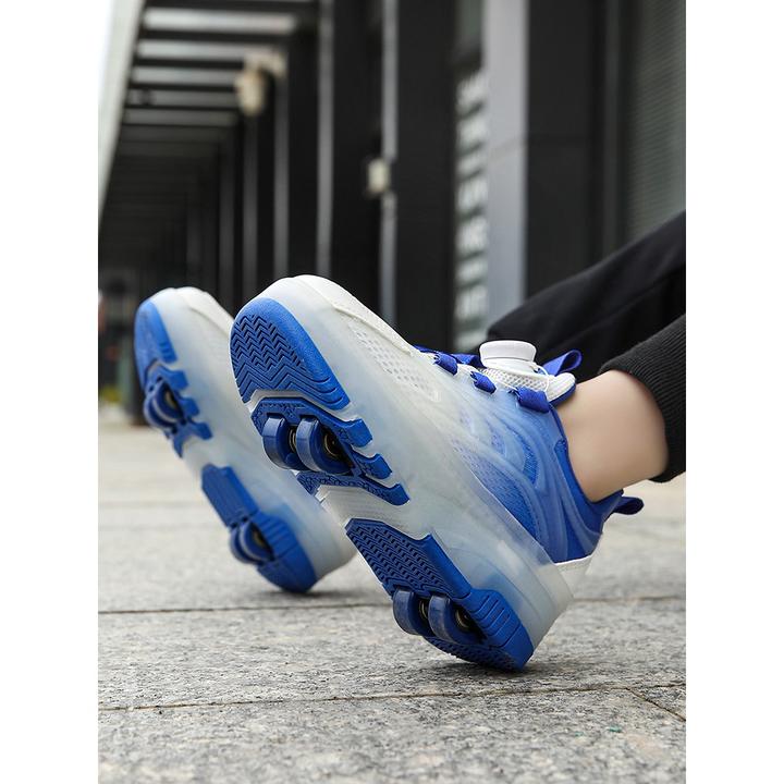 鞋子可收缩四轮暴走鞋儿童隐形轮滑鞋男女童二轮子溜冰耐磨运动鞋