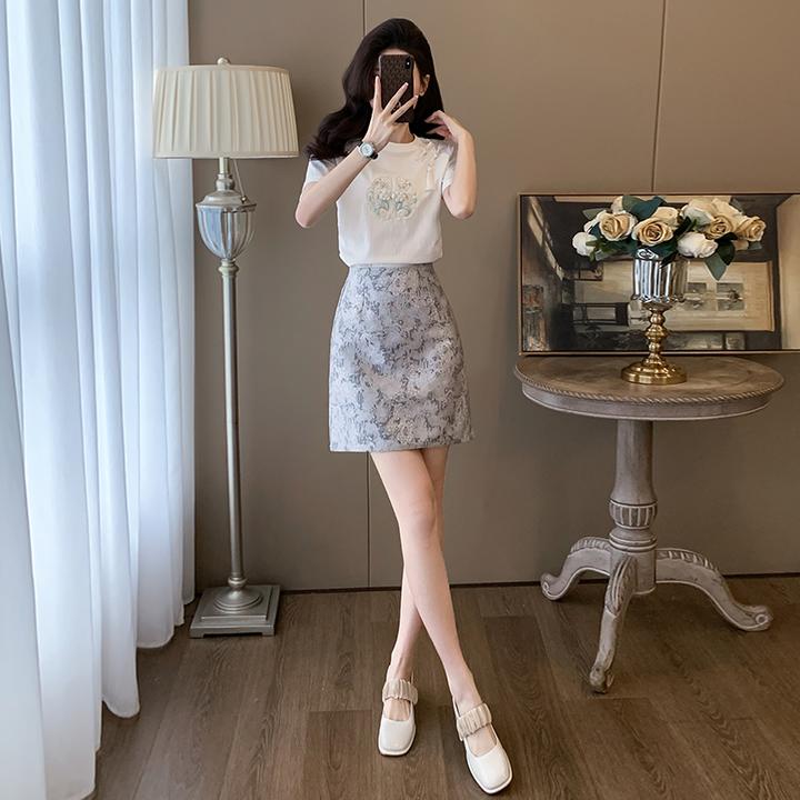 高档女士新中式国风套装裙夏季显瘦气质高级感时尚短袖短款两件套