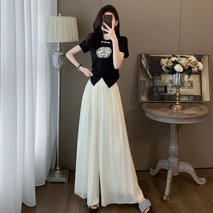 国风短袖套装女夏季显瘦爆款洋气显瘦气质时尚休闲阔腿裤两件套潮