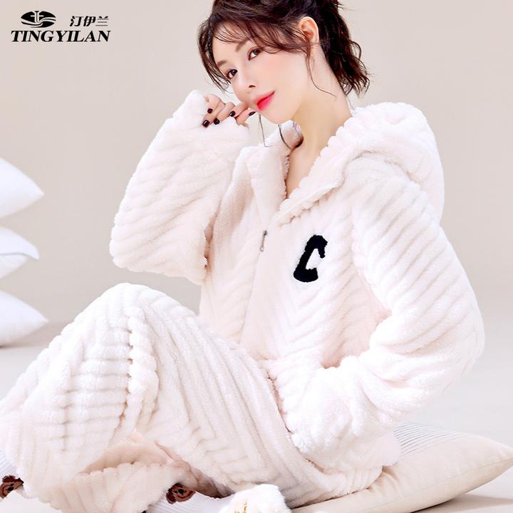 2023新款睡衣女士珊瑚绒冬季加绒加厚家居服套装外穿毛绒家居服