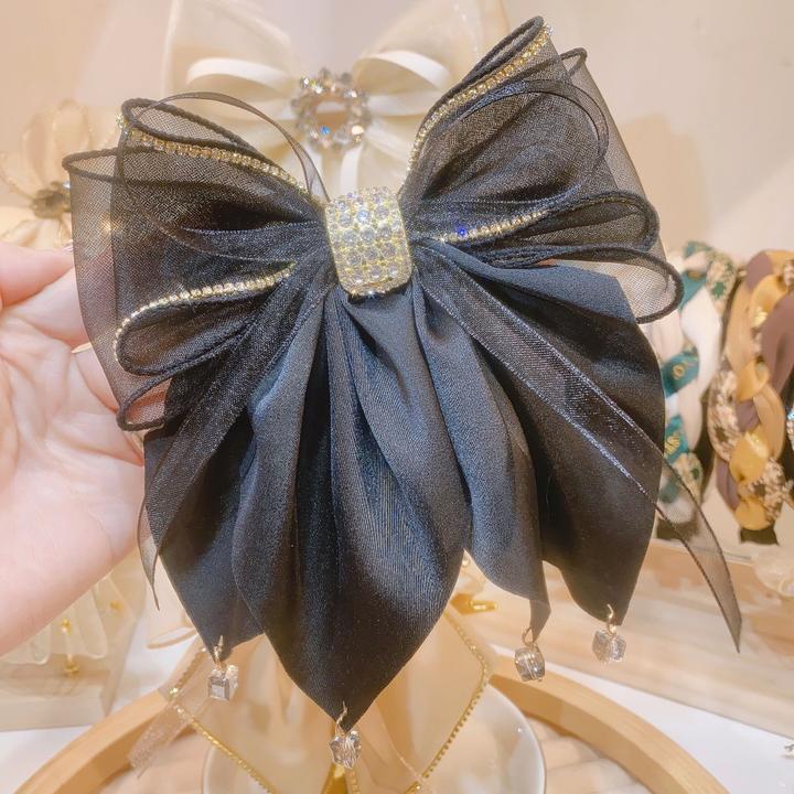 新款气质轻奢优雅网纱蝴蝶结甜美发饰时尚百搭弹簧夹发夹头饰