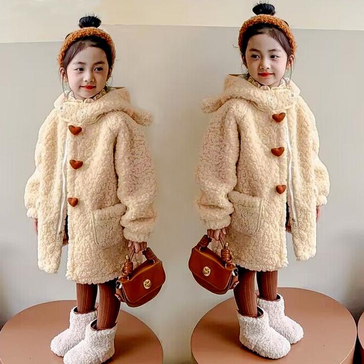 女童加绒加厚外套秋冬装新款女宝宝时髦洋气一体绒毛毛毛外套儿童