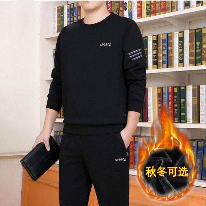 休闲运动套装男春秋季高端潮牌宽松圆领卫衣卫裤时尚男装搭配一套