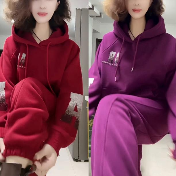 洋气套装女气质百搭帽版卫衣搭配裤子两件套女8855556