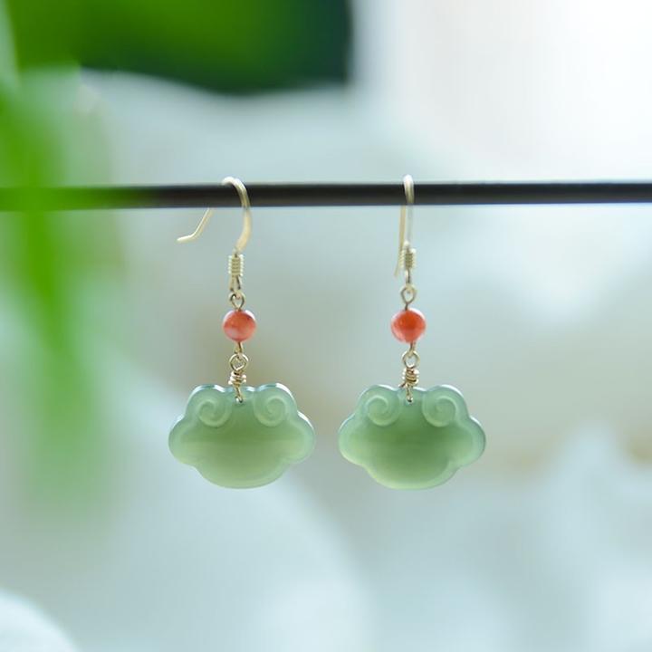 和田玉耳环新中式国风如意耳饰小钱包耳坠纯银S925新年红色青冉