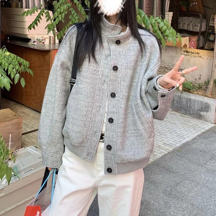 美式复古立领夹克外套女学生秋季新款设计感宽松百搭休闲棒球服潮