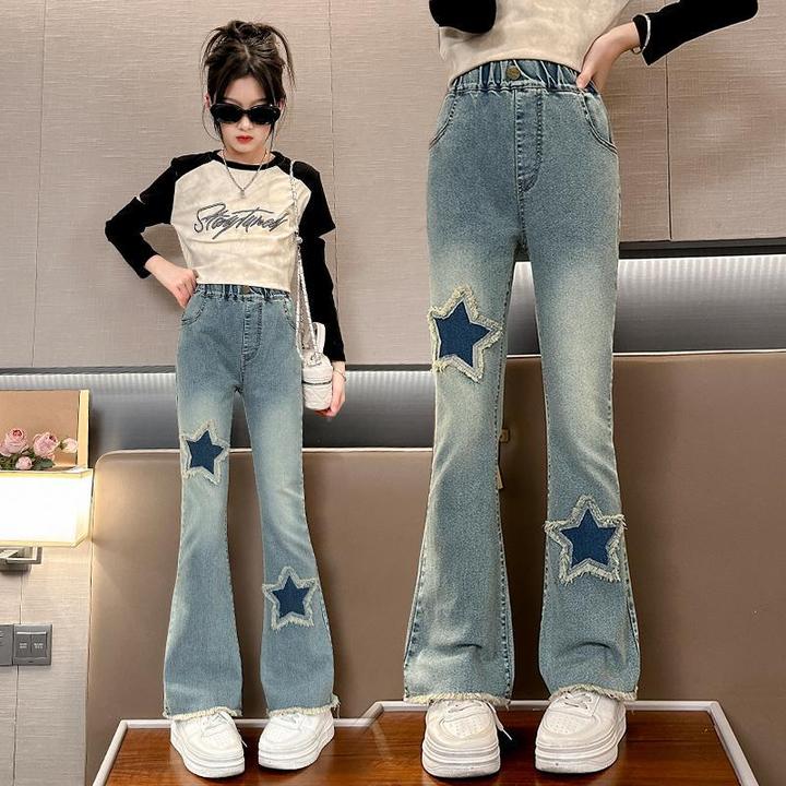 女童牛仔裤春秋大童休闲春款时髦洋气喇叭裤网红炸街春装儿童裤子