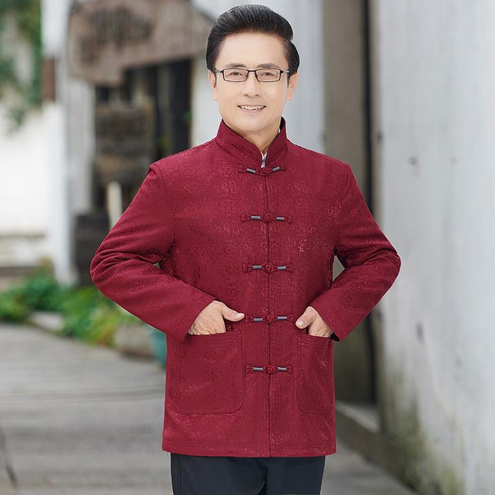 唐装男秋冬加绒加厚夹克外套中国风上衣中式中山装新款爷爷装套装