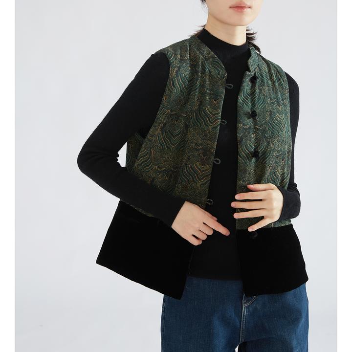丝绒拼接设计国风夹棉马甲丝绒新中式马褂冬WTD268