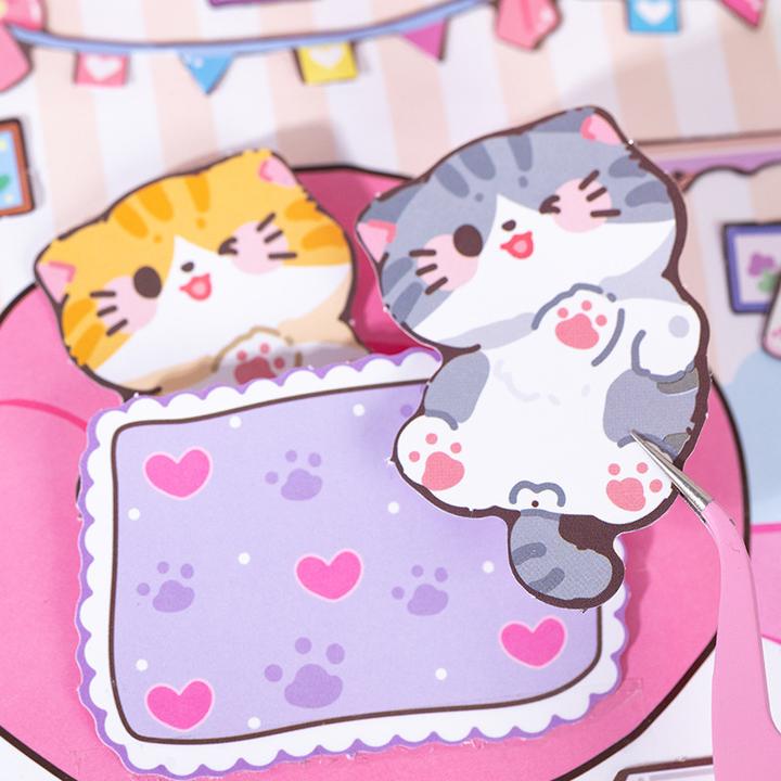 磁力安静书女孩免裁剪DIY贴纸可爱宠物饭饭猫咪3-6岁儿童玩具手工