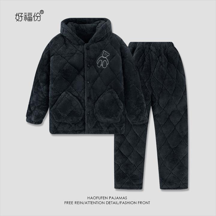 【好福份】冬季加厚男士睡衣三层夹棉保暖家居服棉袄-21702刺绣小熊