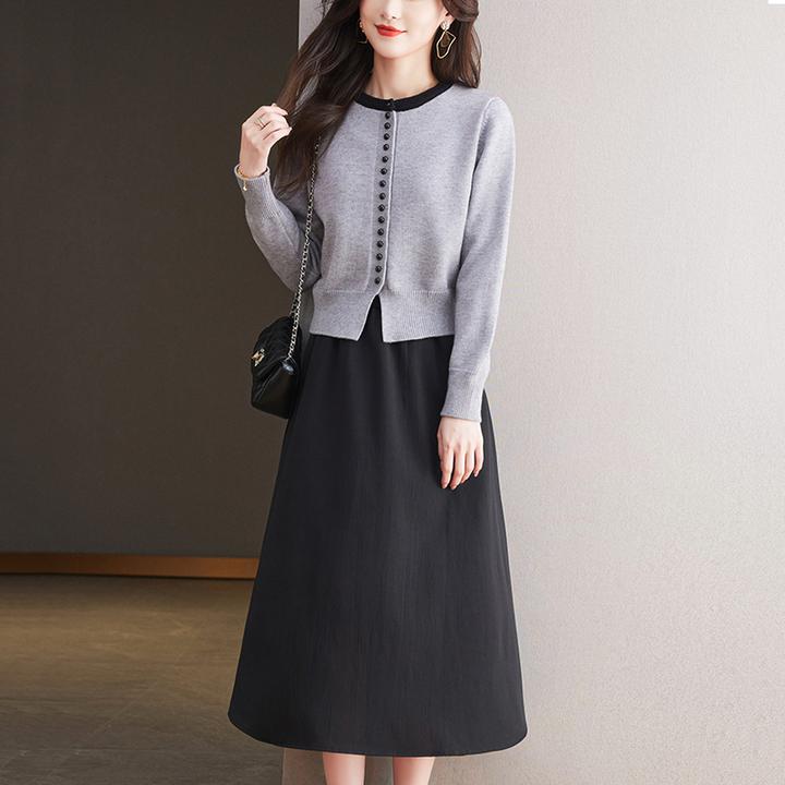 气质短款休闲外套配裙子中长款纯色无袖连衣裙两件套装女2025新款