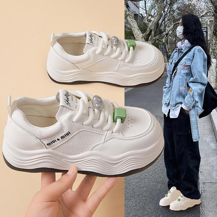 ·秋新款真皮厚底增高休闲小白鞋百搭女款配裙子板鞋休闲板鞋