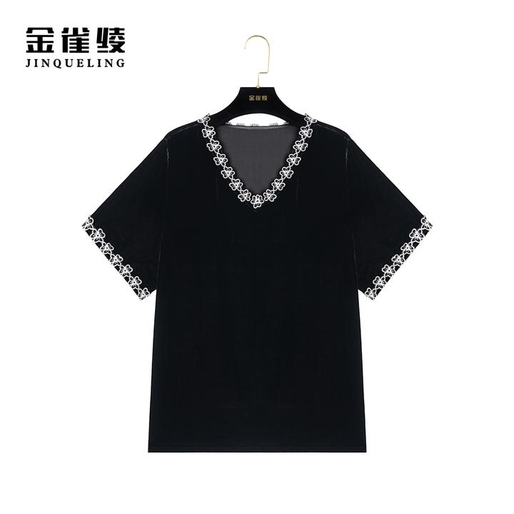 金雀绫【茜茜公主】100桑蚕丝丝绒轻奢时尚蕾丝气质小衫AS6265