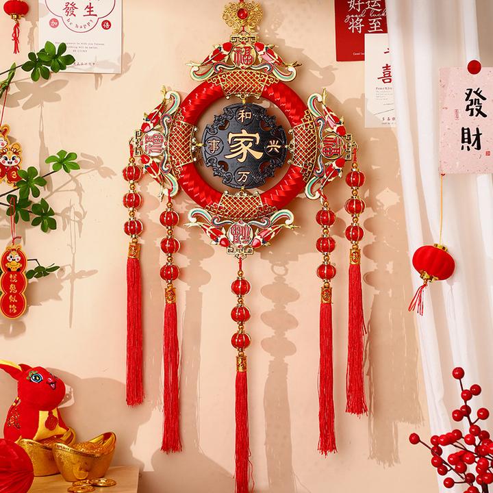 新年桃木大中国结2025新款装饰高档福字挂件春节客厅入门玄关挂饰