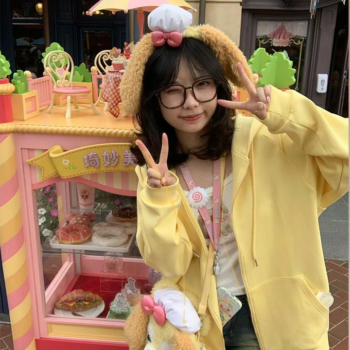 秋季卫衣女连帽外套美式慵懒风chic奶黄色上衣女款初秋穿搭bm开衫