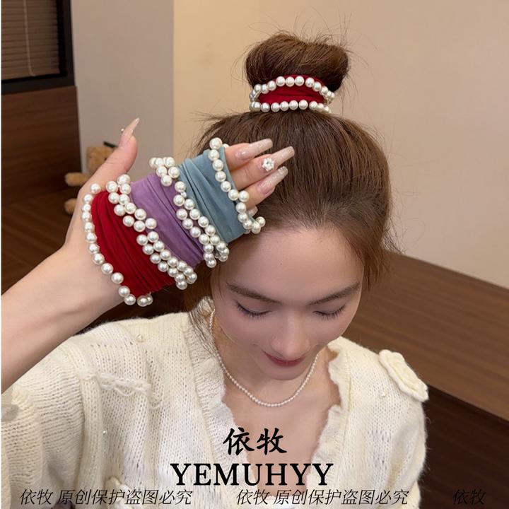 超柔软高弹力小香风ins珠珠面膜发圈新款雅丹风不勒发丸子头头绳