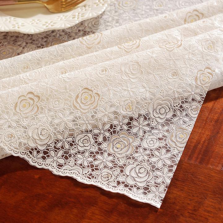 桌布防水防油免洗防烫长方形餐桌布茶几垫台布家用蕾丝高级轻奢感