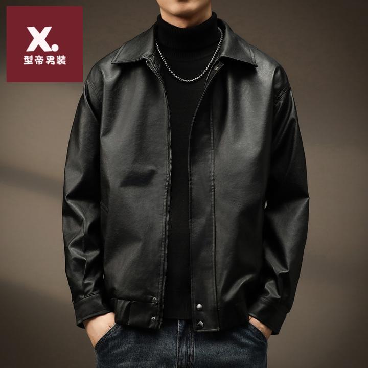 高端美式复古机车PU皮衣男2025秋季新款宽松痞帅飞行黑色夹克外套