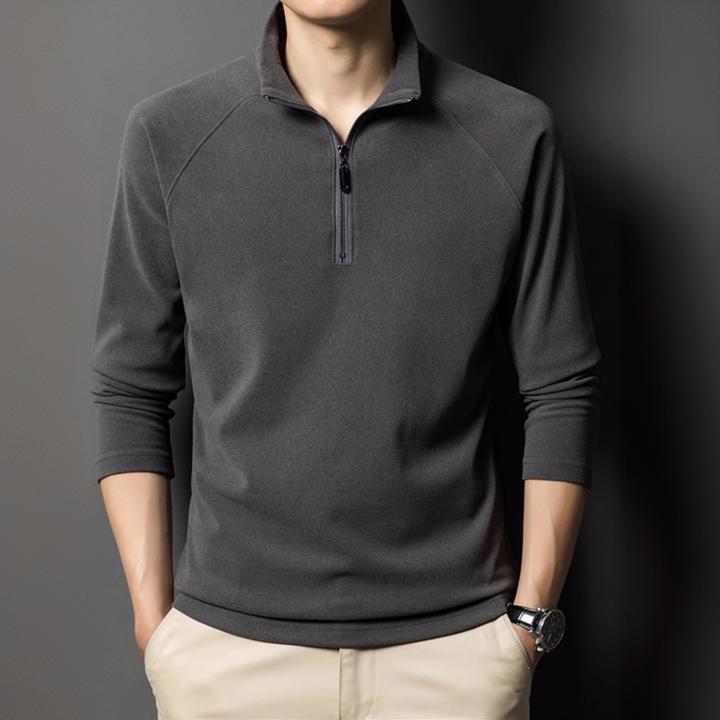 秋冬季纯色半拉链男立领德绒长袖t恤打底衫双面绒男装加绒卫衣男