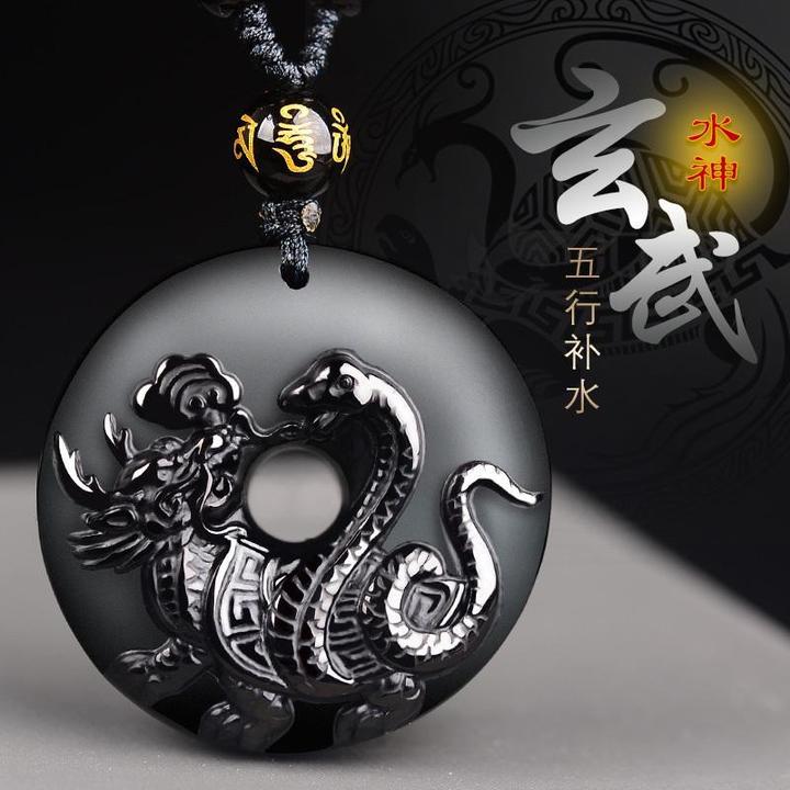 黑曜石五行缺水补水北方水神玄武吊坠项链玄武富竹黑色蛇龟挂坠