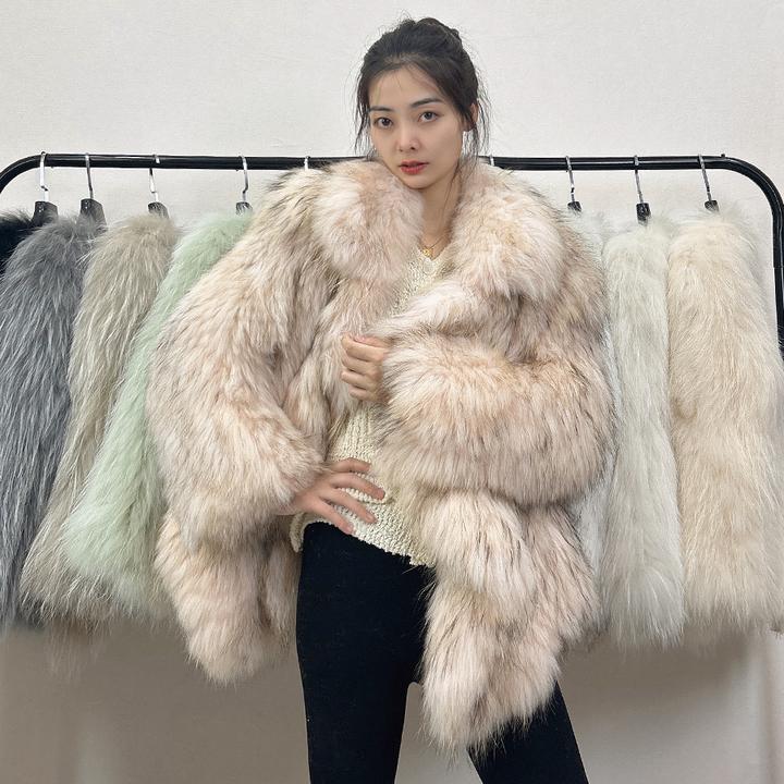 荷叶边加密貉子毛双面编织皮草外套女中长款23秋冬网红木耳边大衣