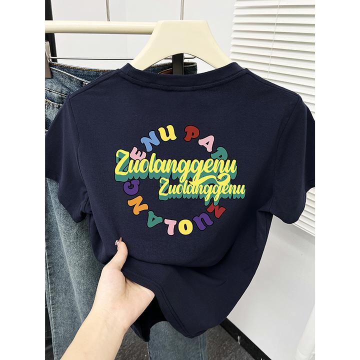 短袖t恤女小个子新款夏季时尚洋气字母印花休闲百搭显瘦小衫ins潮